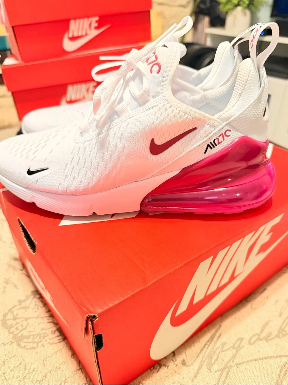 Nike Air Max 270GS Women's White Sneakers with Pink Air Unit